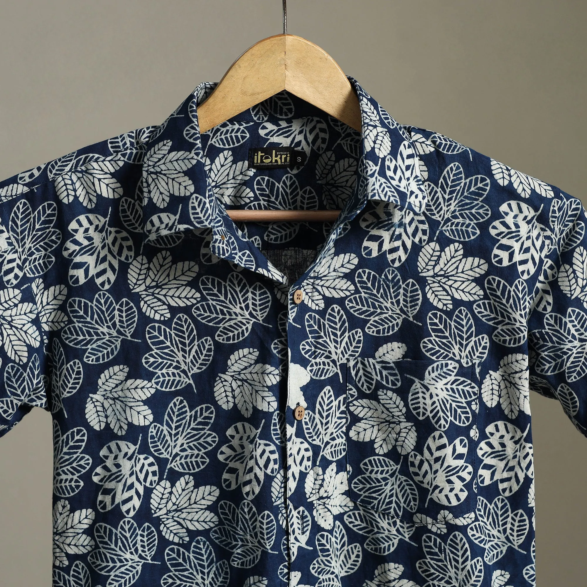 Blue - Block Print Cotton Men Half Sleeve Indigo Bagru Shirt 06 sold by Itokri product image thumbnail 2