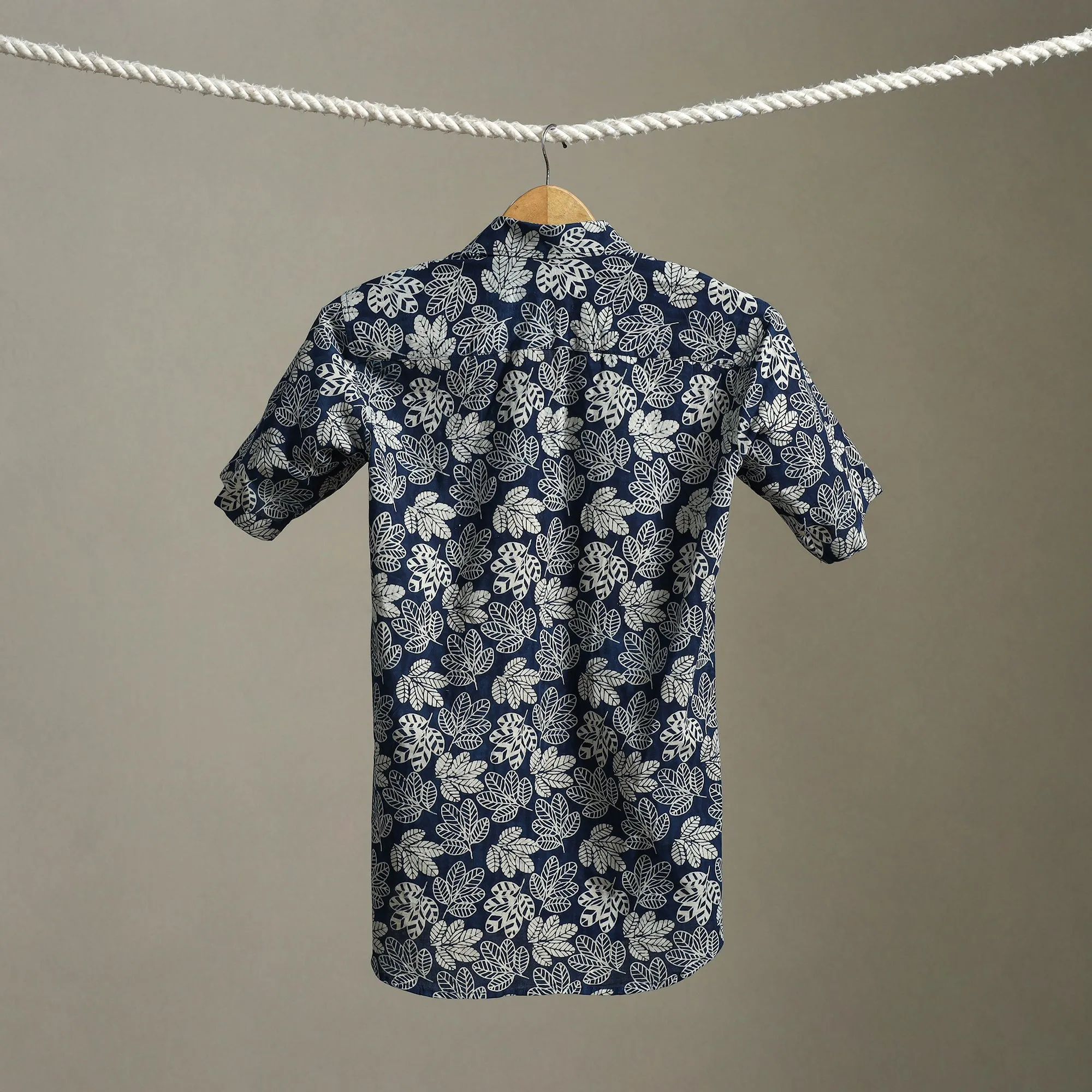 Blue - Block Print Cotton Men Half Sleeve Indigo Bagru Shirt 06 sold by Itokri product image thumbnail 5