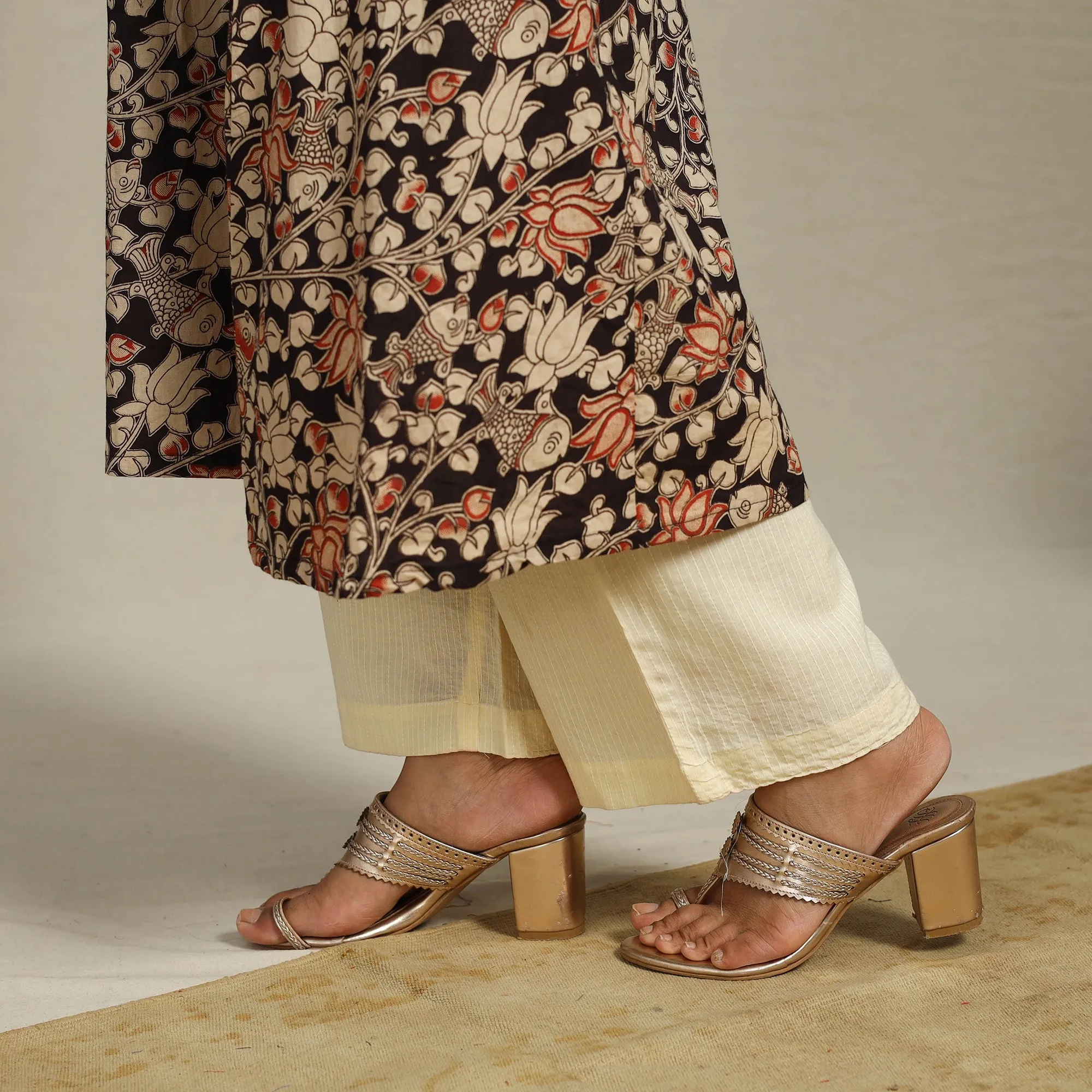 Black - Printed Cotton A-Line Kalamkari Kurta with Embroidery 08 sold by Itokri product image thumbnail 5