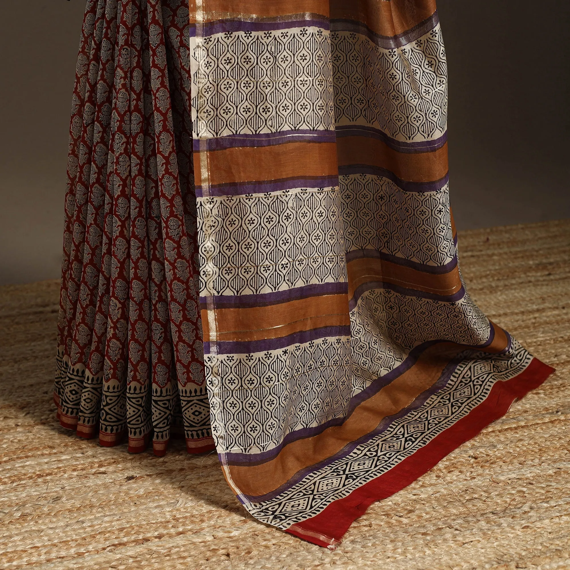 Red - Chanderi Silk Hand Block Print Bagru Saree with Zari Border 05 sold by Itokri product image thumbnail 4