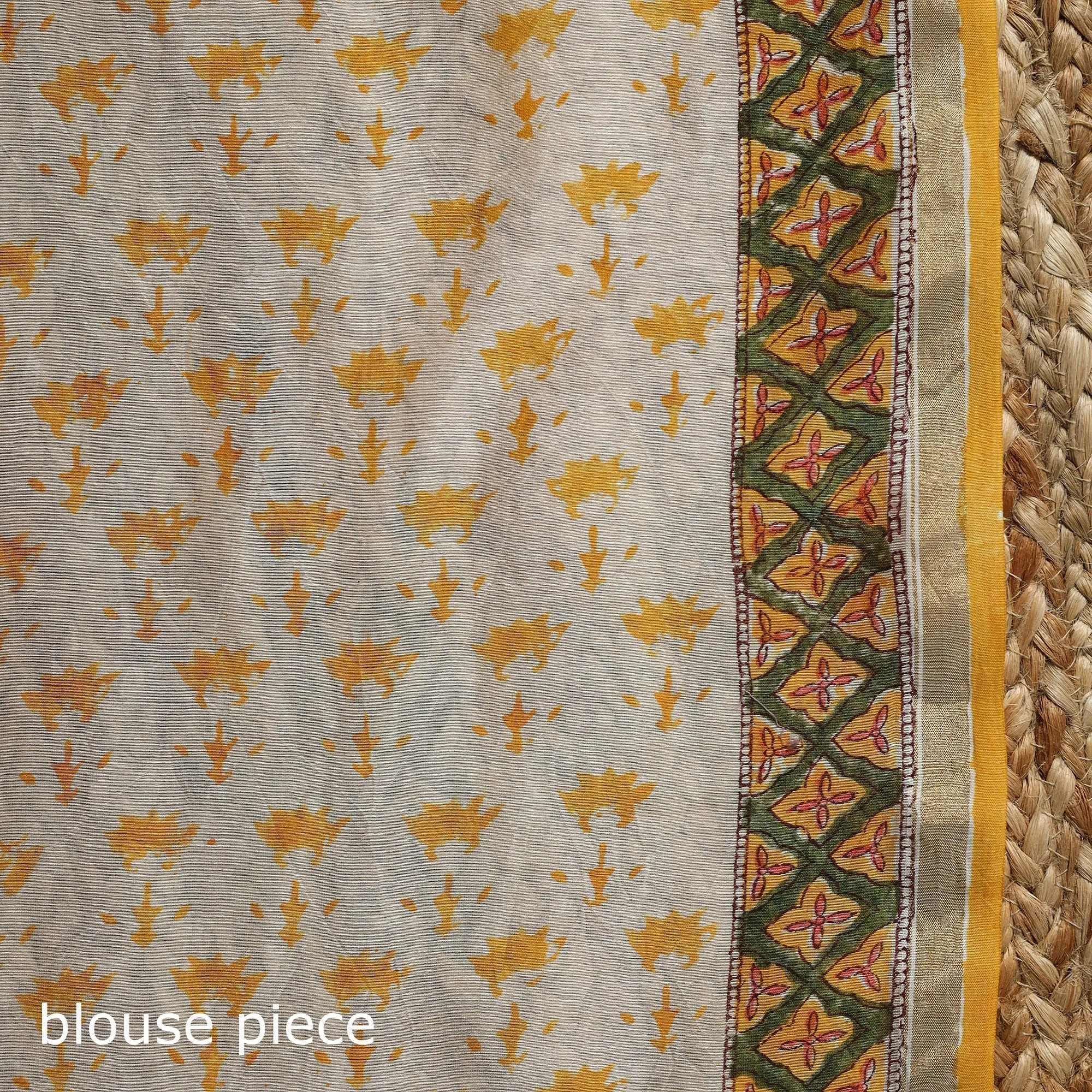 Yellow - Chanderi Silk Hand Block Sanganeri Print Saree with Zari Border 01 sold by Itokri product image thumbnail 5