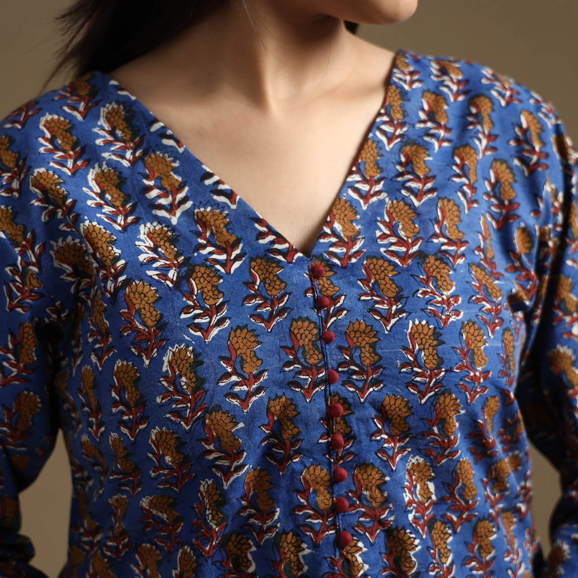 Blue - Bagru Hand Block Printed Cotton Long Straight Kurta sold by Itokri product image thumbnail 4