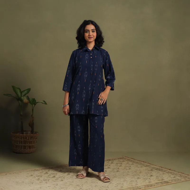 Blue - Cotton Pochampally Ikat Night Suit Set 13 sold by Itokri