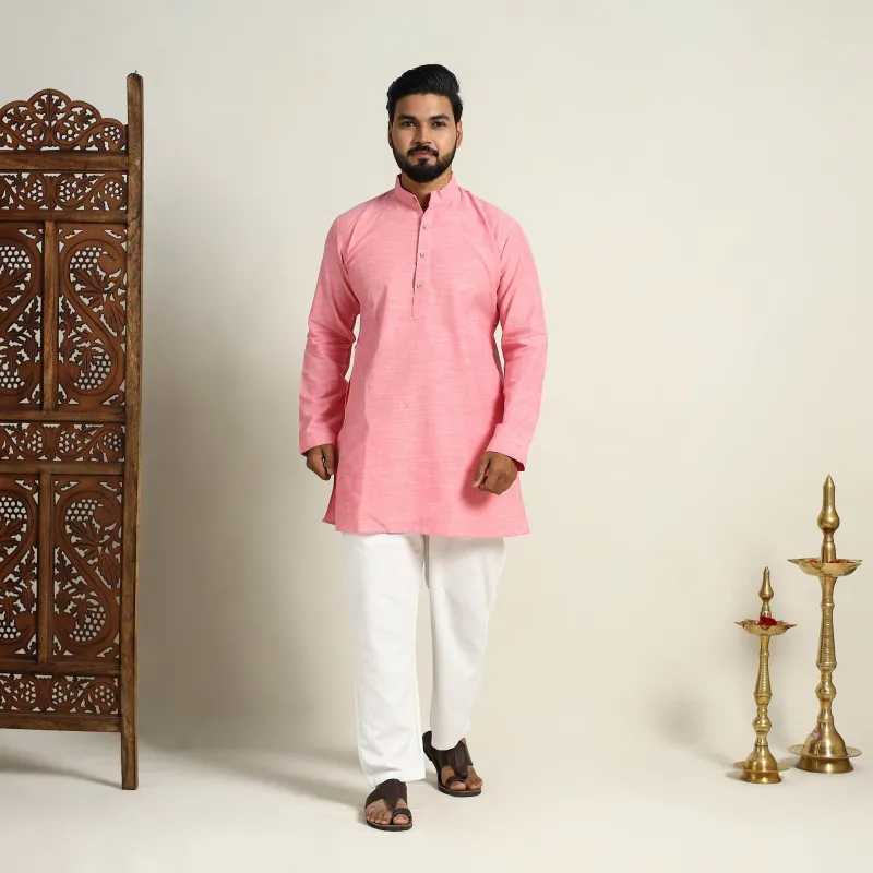 Pink - Handloom Cotton Short Men Plain Kurta 02 sold by Itokri