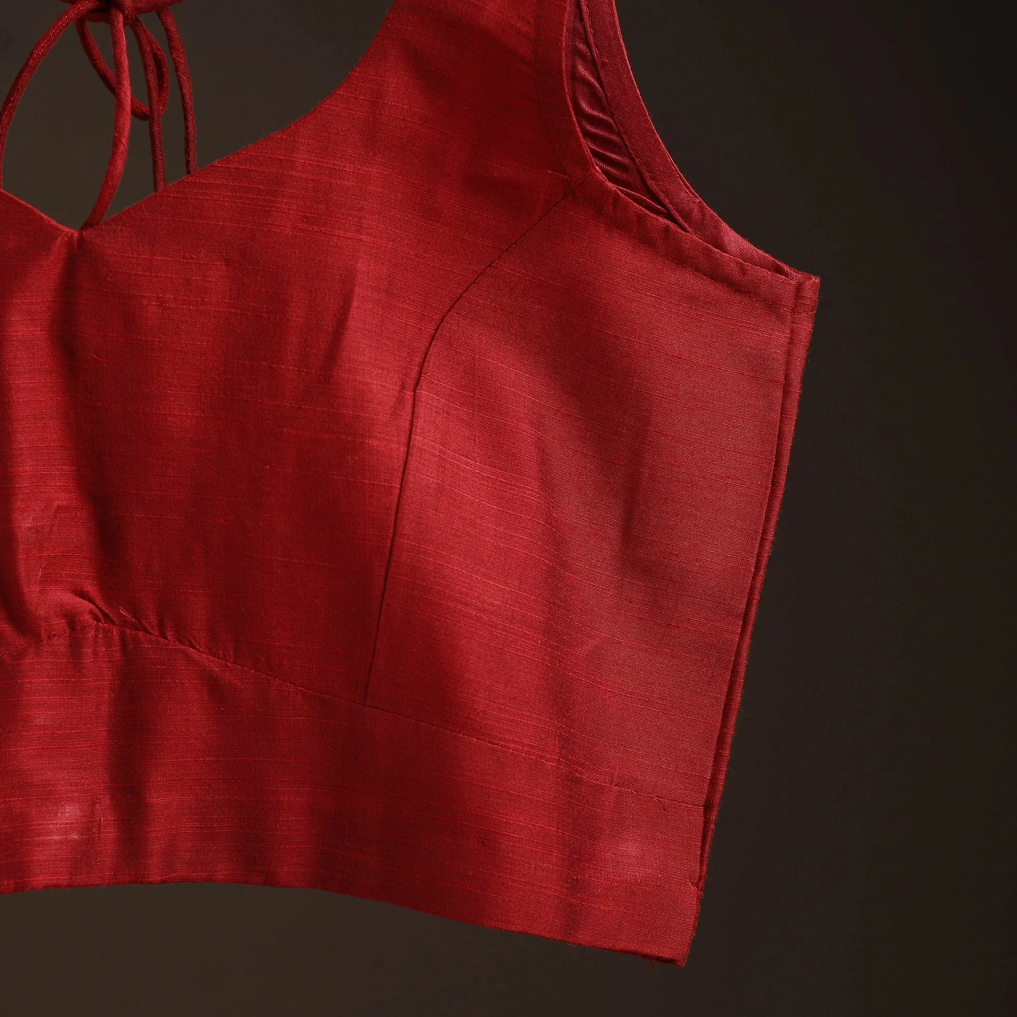 Red - Plain Slub Silk Readymade Blouse 02 sold by Itokri product image thumbnail 3