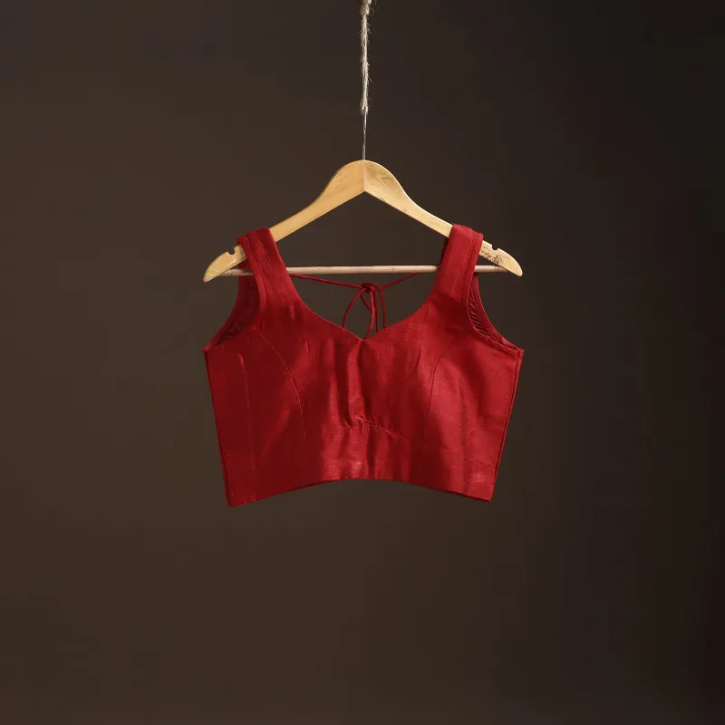 Red - Plain Slub Silk Readymade Blouse 02 made by Itokri