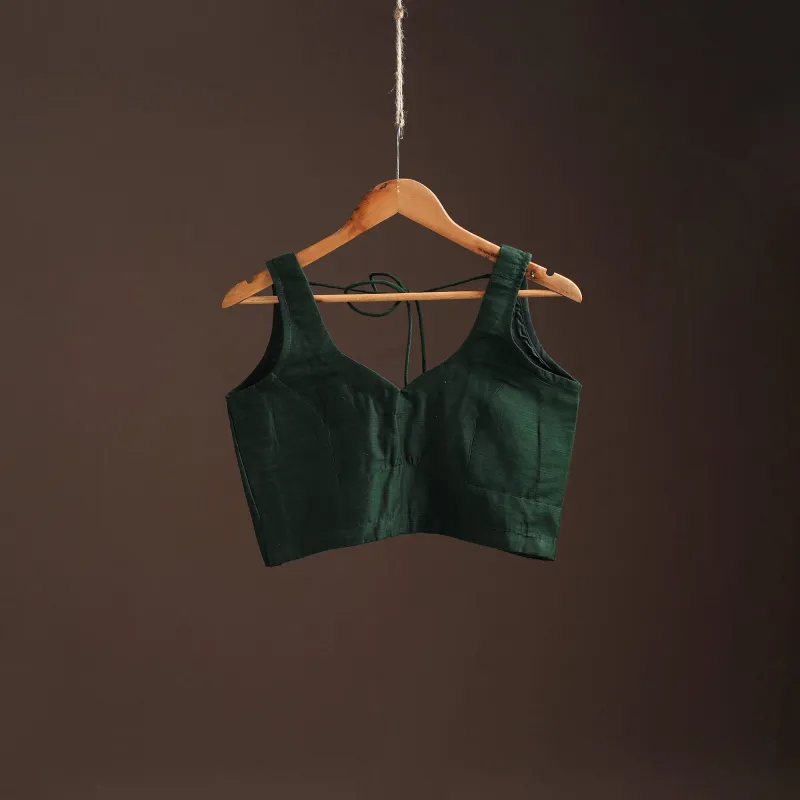 Green - Plain Slub Silk Readymade Blouse 04 sold by Itokri