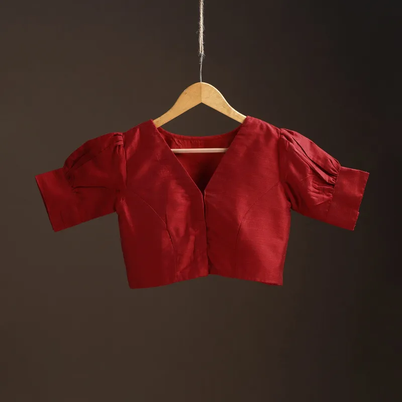 Red - Plain Slub Silk Readymade Blouse 13 sold by Itokri