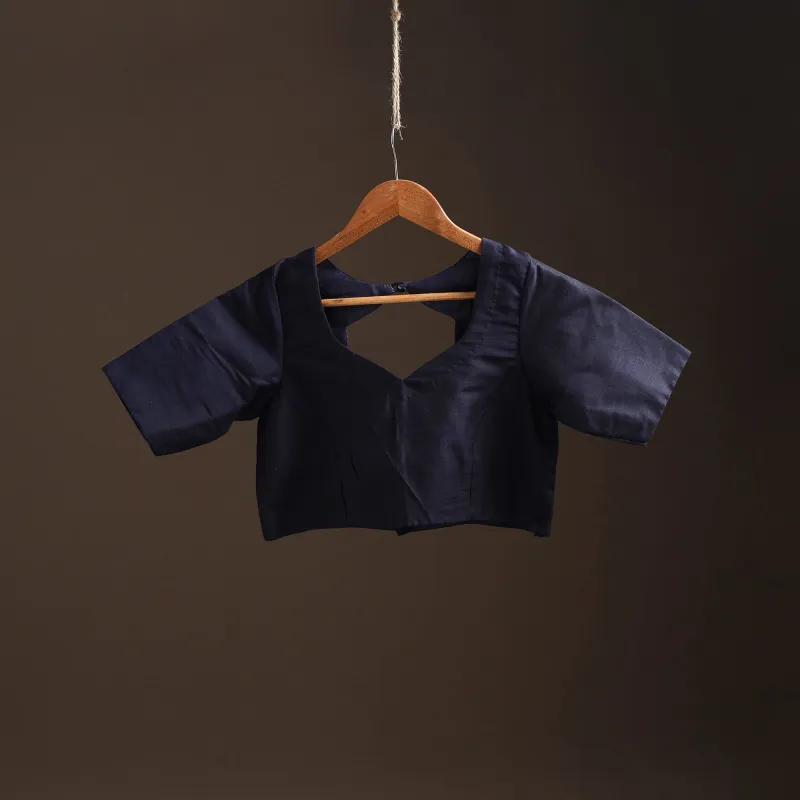 Blue - Plain Slub Silk Readymade Blouse 11 sold by Itokri