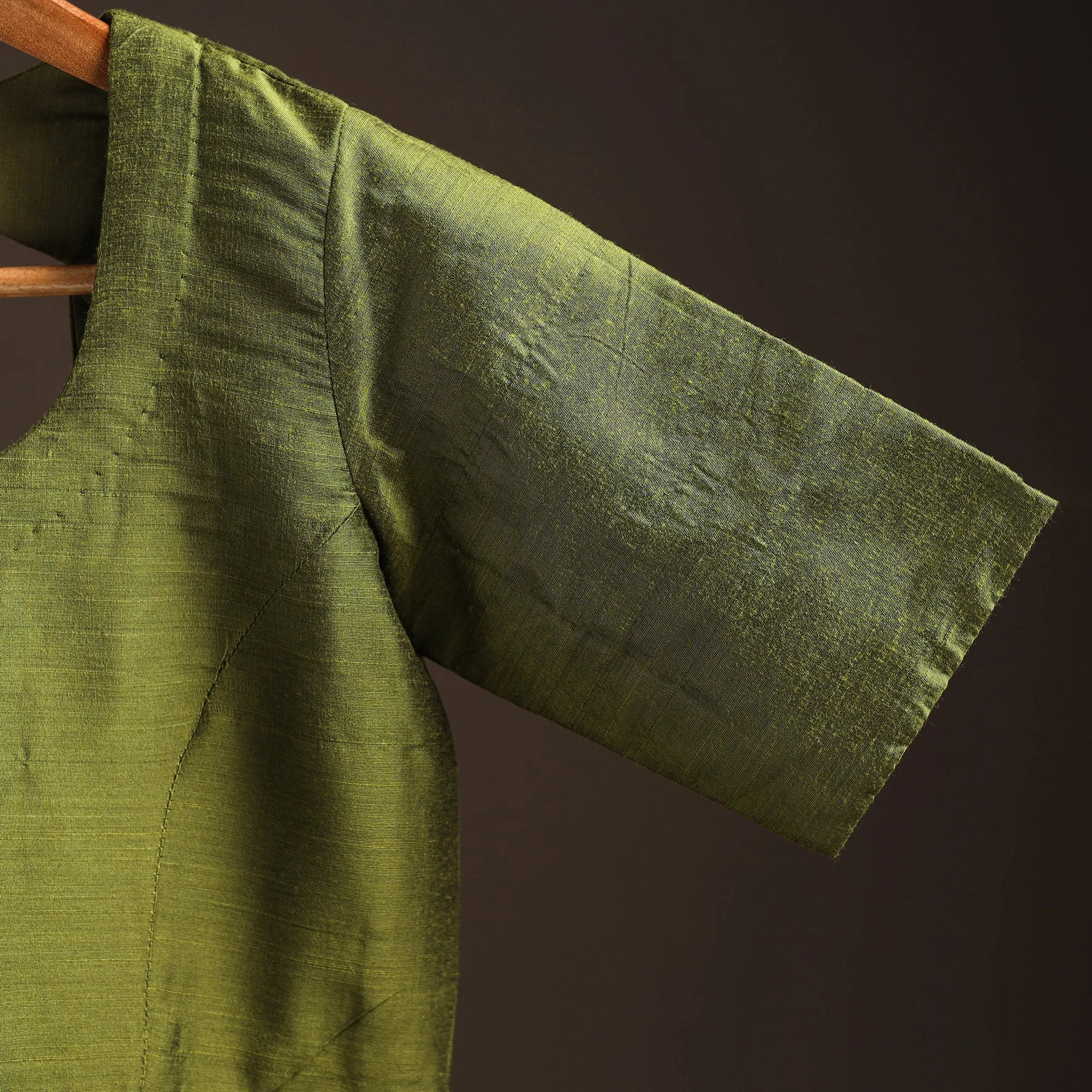 Green - Plain Slub Silk Readymade Blouse 09 sold by Itokri product image thumbnail 3
