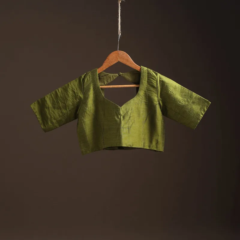 Green - Plain Slub Silk Readymade Blouse 09 made by Itokri
