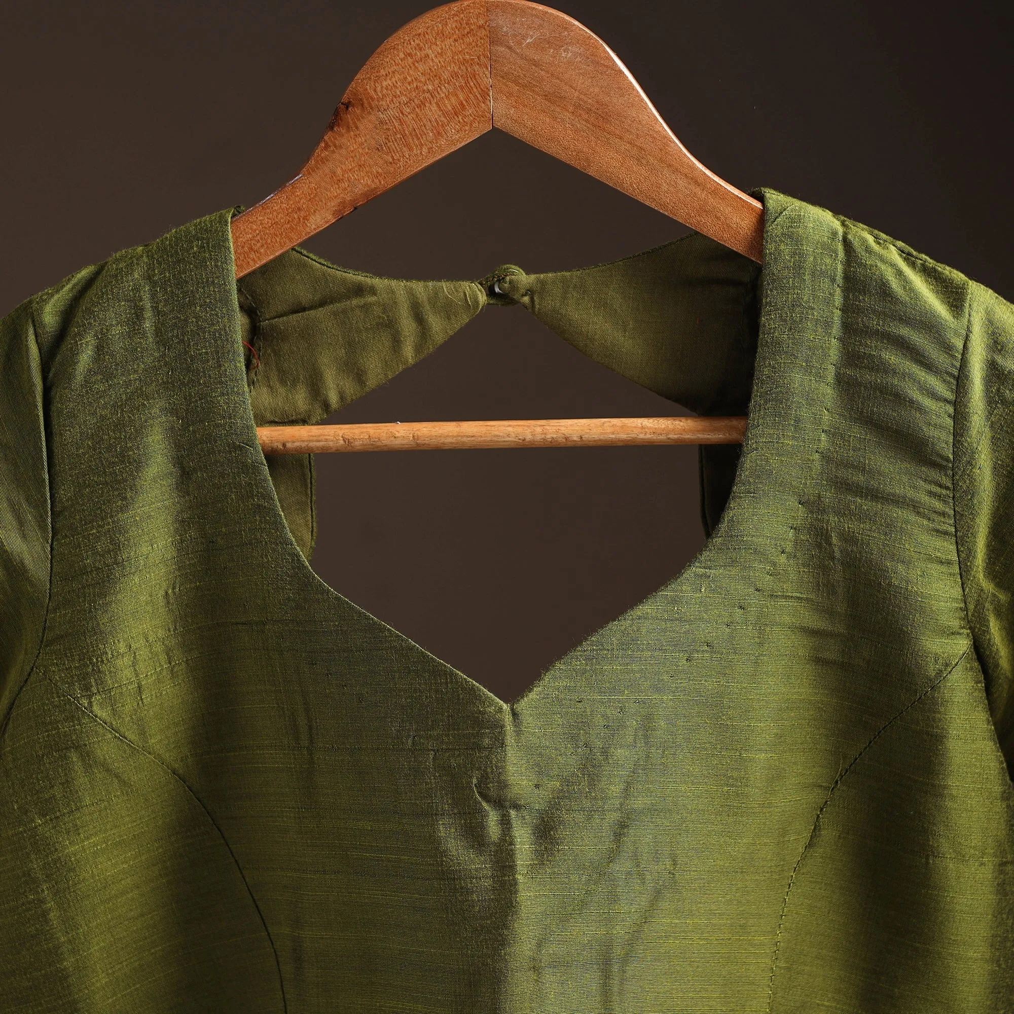 Green - Plain Slub Silk Readymade Blouse 09 sold by Itokri product image thumbnail 2