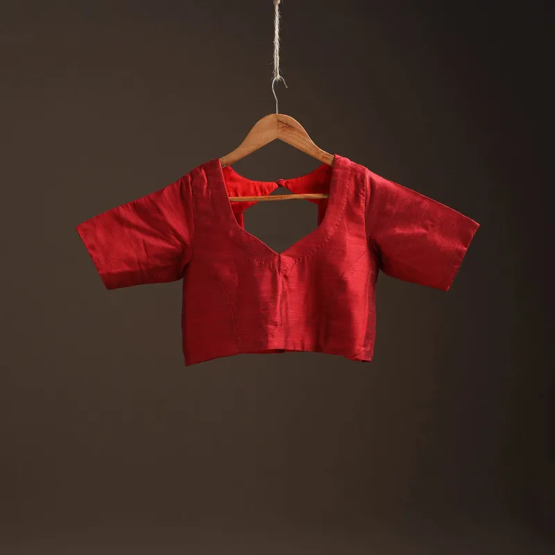 Red - Plain Slub Silk Readymade Blouse 08 made by Itokri