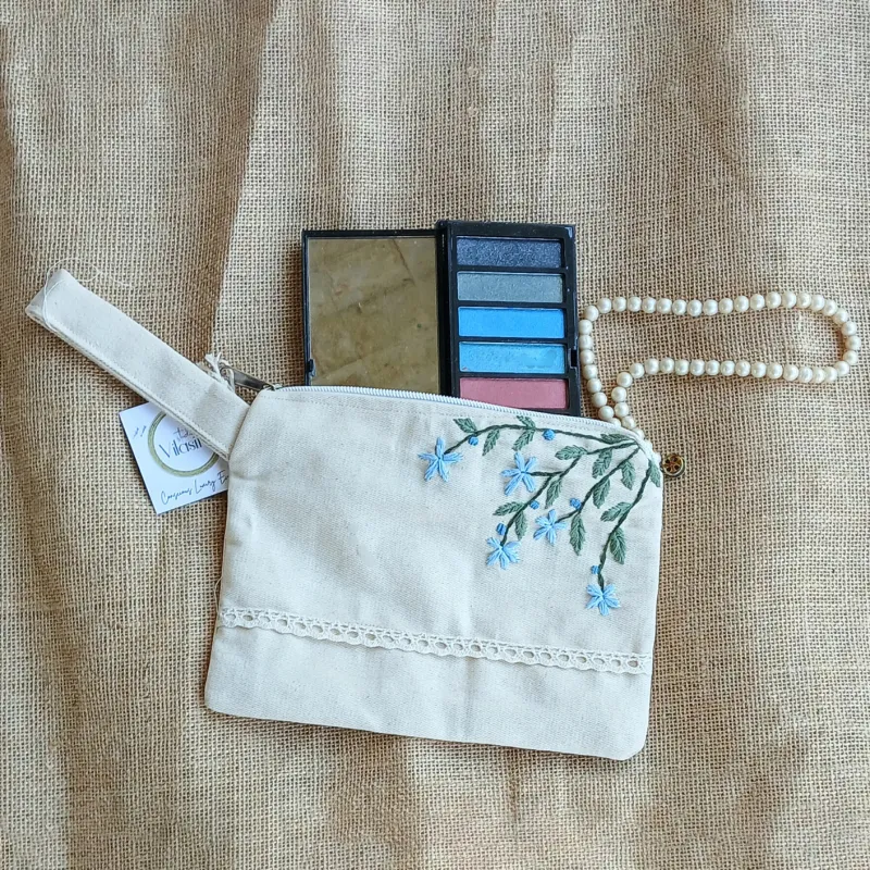 Blue Bird Hand Embroidered Utility Pouch made by Itokri