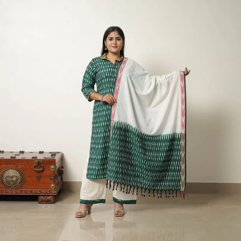 Green - Handloom Cotton Pochampally Ikat Kurta Set 09 made by Itokri