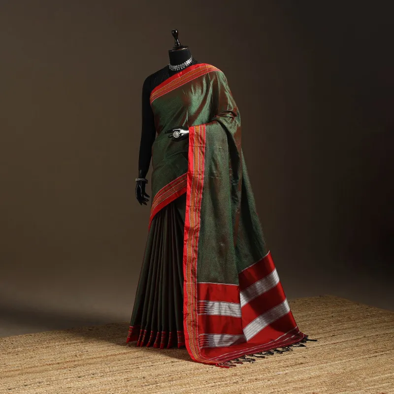 Green - Silk Cotton Khun Saree with Ilkal Pallu Chikki Paras Border 38 sold by Itokri
