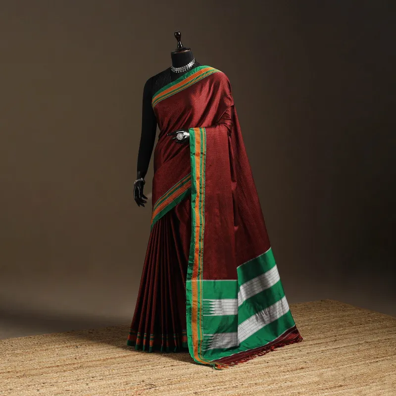 Red - Silk Cotton Khun Saree with Ilkal Pallu Chikki Paras Border 31 sold by Itokri