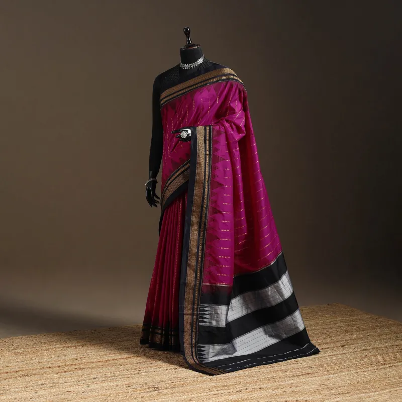 Pink - Mercerized Cotton Zari Stripes Ilkal Saree with Chikki Paras Border 23 sold by Itokri