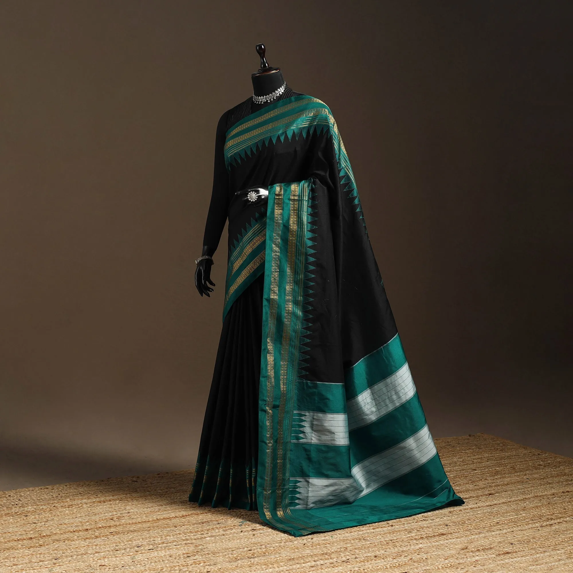 Black - Mercerized Cotton Ilkal Saree with Rudraksha Border 21 sold by Itokri