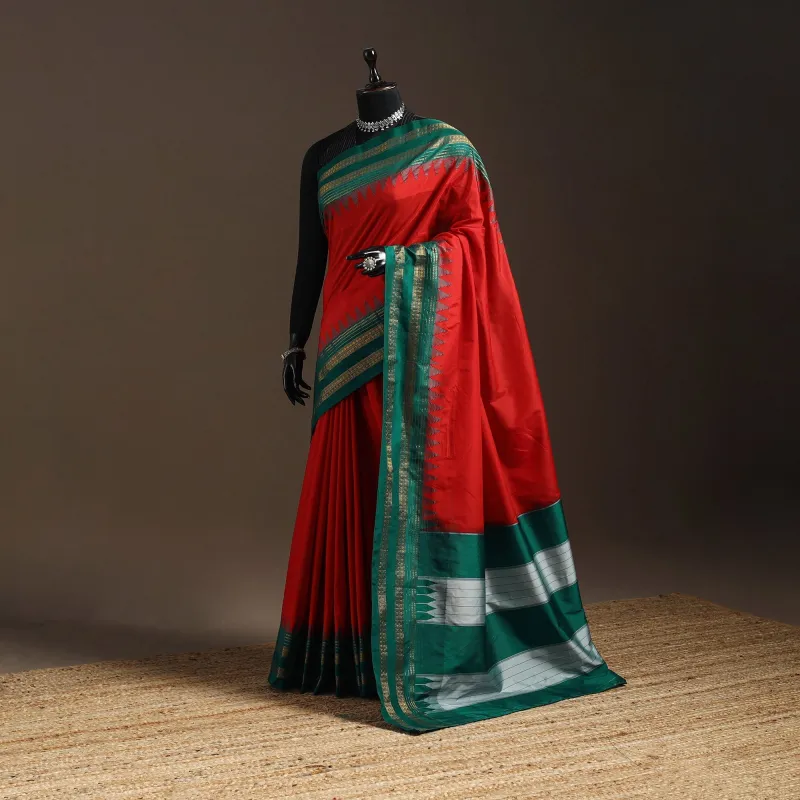 Red - Mercerized Cotton Ilkal Saree with Rudraksha Border 20 sold by Itokri