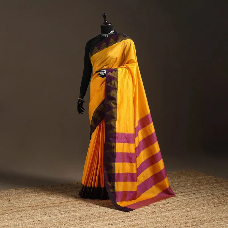 Yellow - Silk Ilkal Saree with Temple Border 14 made by Itokri