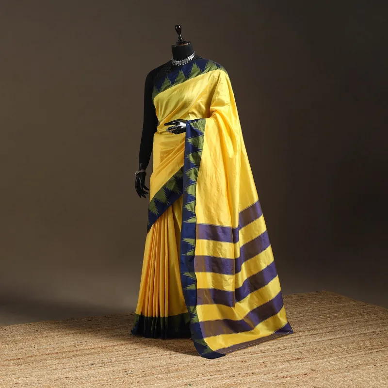 Yellow - Silk Ilkal Saree with Temple Border 12 made by Itokri