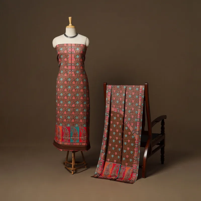 Brown - 3pc Digital Print Merino Wool Unstitched Dress Material 47 sold by Itokri