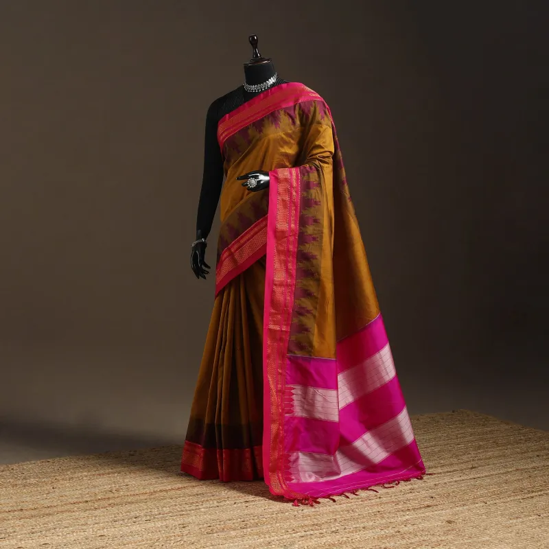 Brown - Mercerized Cotton Ilkal Saree with Chikki Paras Border 06 sold by Itokri