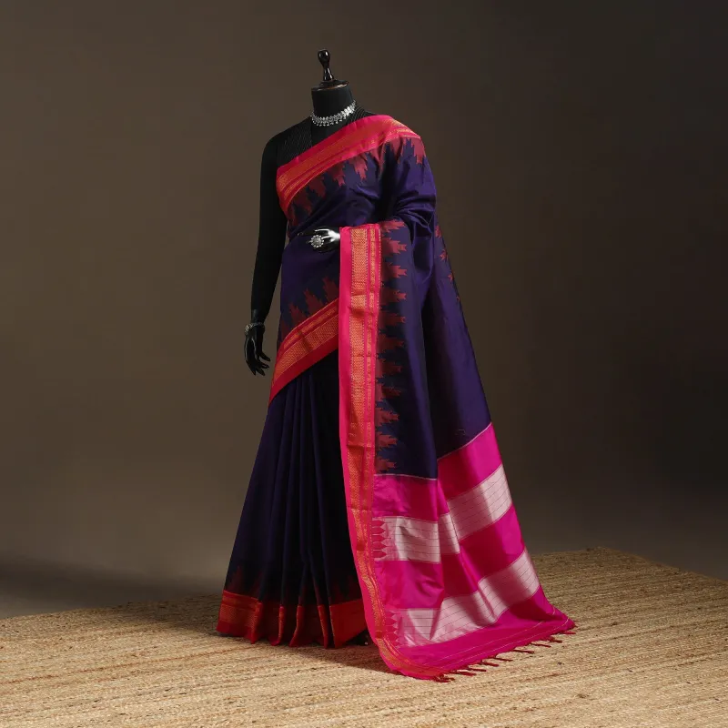 Purple - Mercerized Cotton Ilkal Saree with Chikki Paras Border 07 made by Itokri