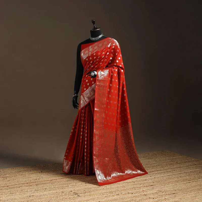 Red - Zari Work Chiniya Silk Banarasi Saree 16 sold by Itokri