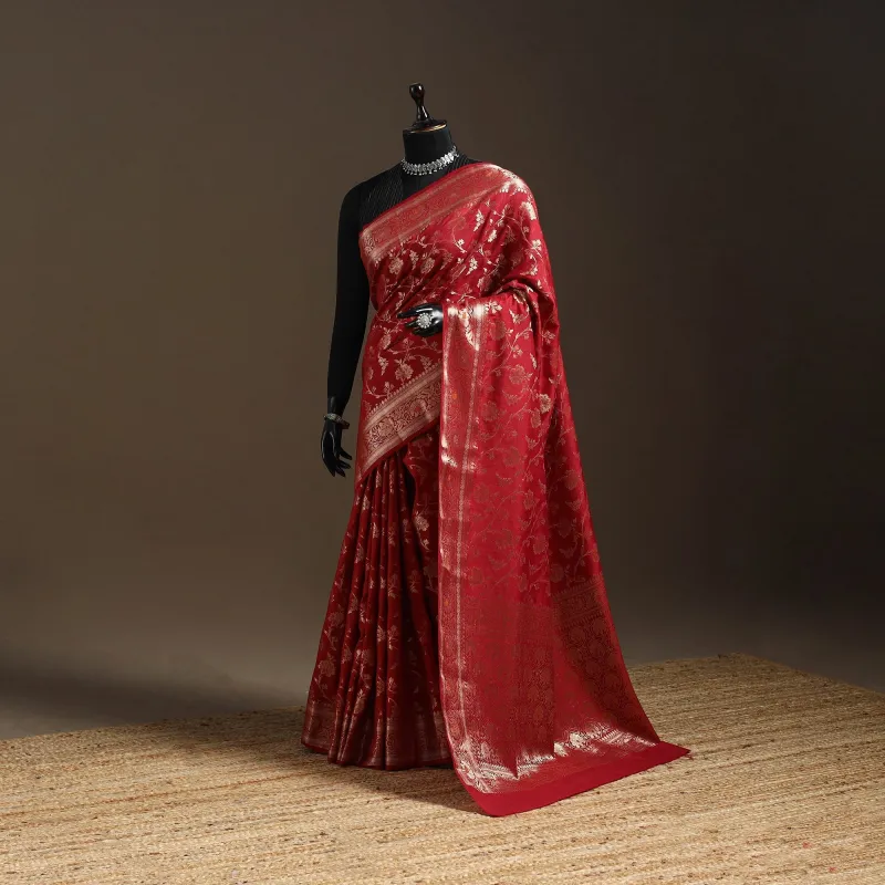 Red - Zari Work Chiniya Silk Banarasi Saree 14 sold by Itokri
