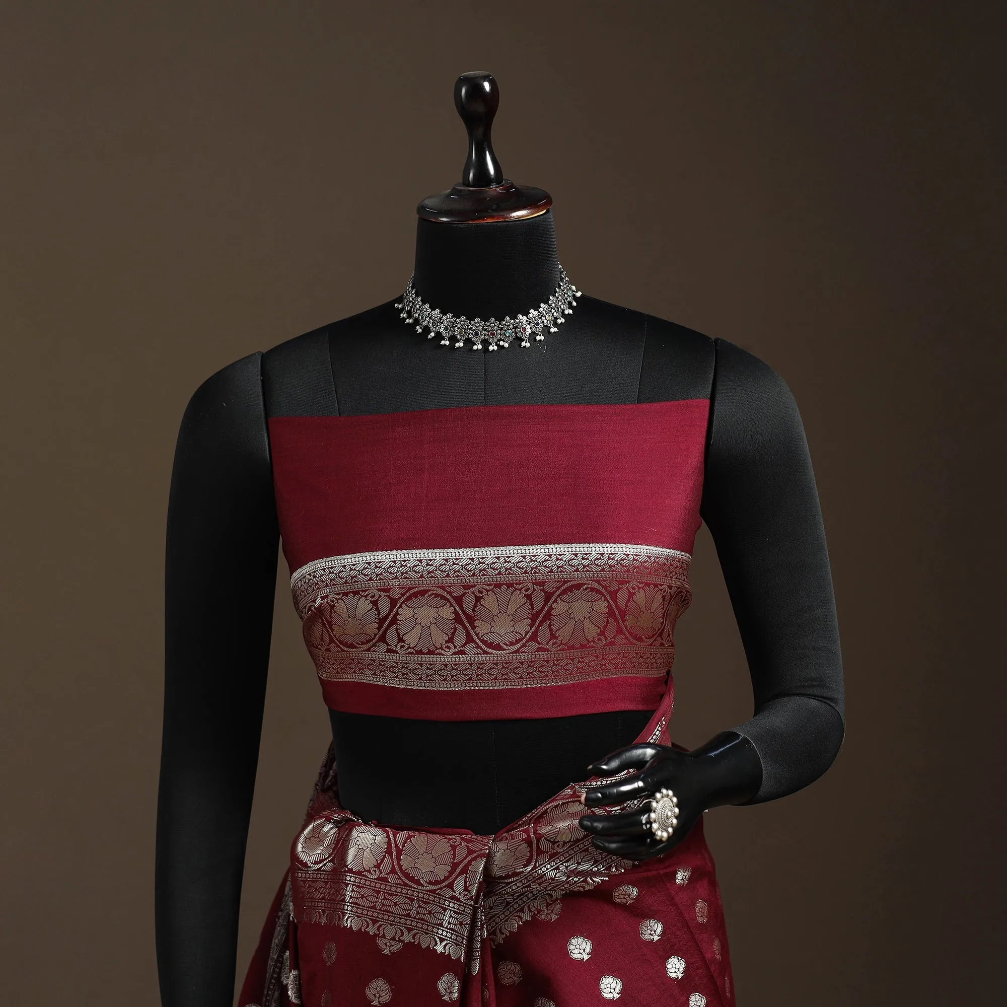 Maroon - Zari Work Chiniya Silk Banarasi Saree 13 sold by Itokri product image thumbnail 5