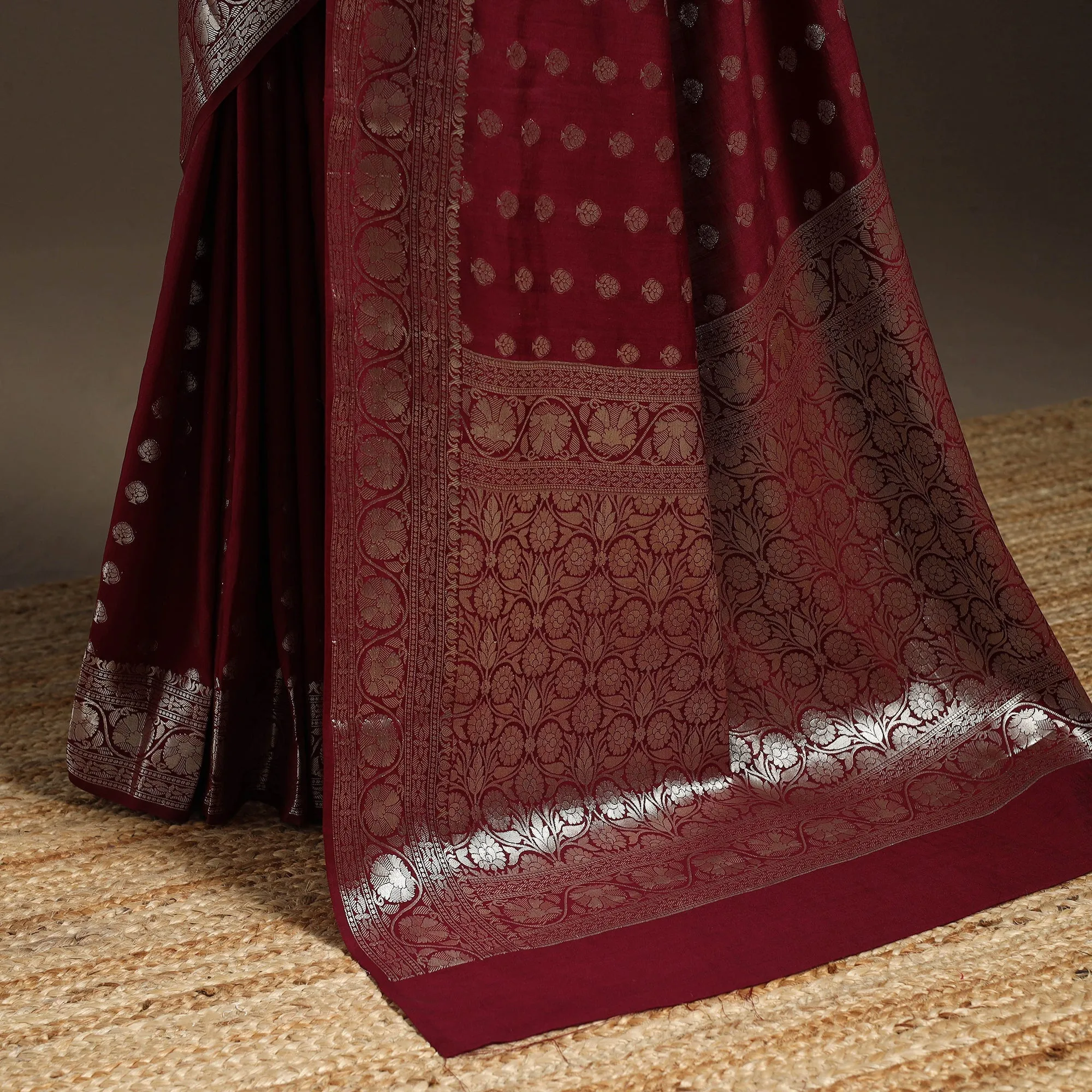 Maroon - Zari Work Chiniya Silk Banarasi Saree 13 sold by Itokri product image thumbnail 4