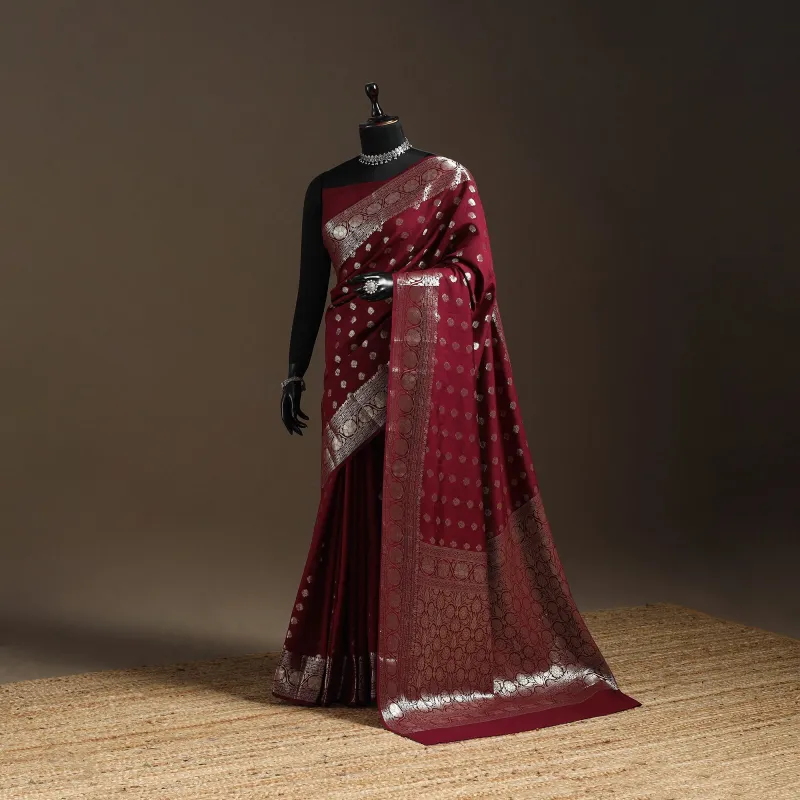 Maroon - Zari Work Chiniya Silk Banarasi Saree 13 sold by Itokri