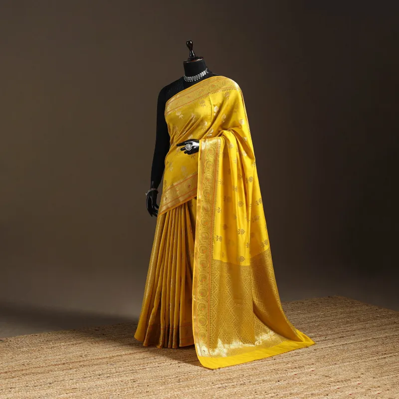 Yellow - Zari Work Chiniya Silk Banarasi Saree 12 sold by Itokri
