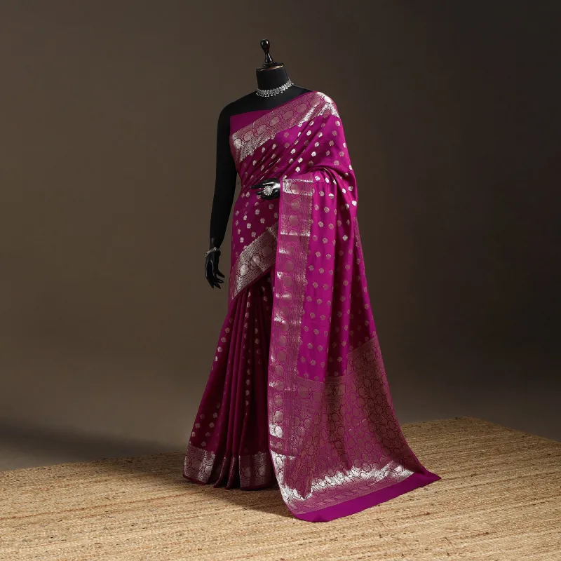 Pink - Zari Work Chiniya Silk Banarasi Saree 11 made by Itokri