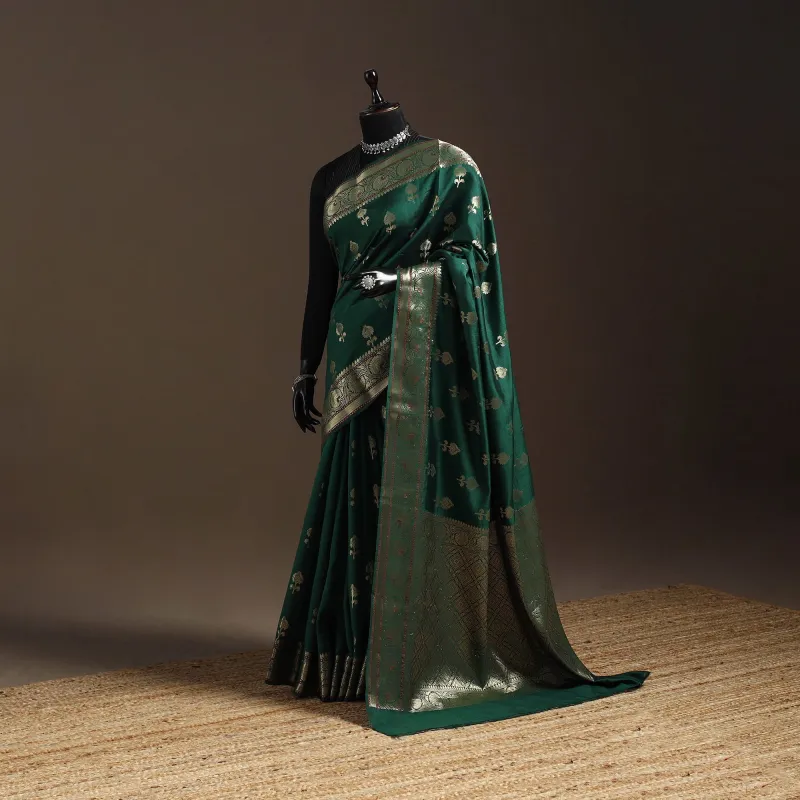 Green - Zari Work Chiniya Silk Banarasi Saree 09 made by Itokri