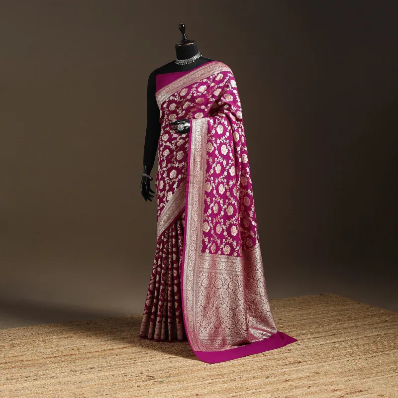 Pink - Handwoven Zari Jaal Work Mulberry x Muga Silk Heavy Banarasi Saree 06 sold by Itokri