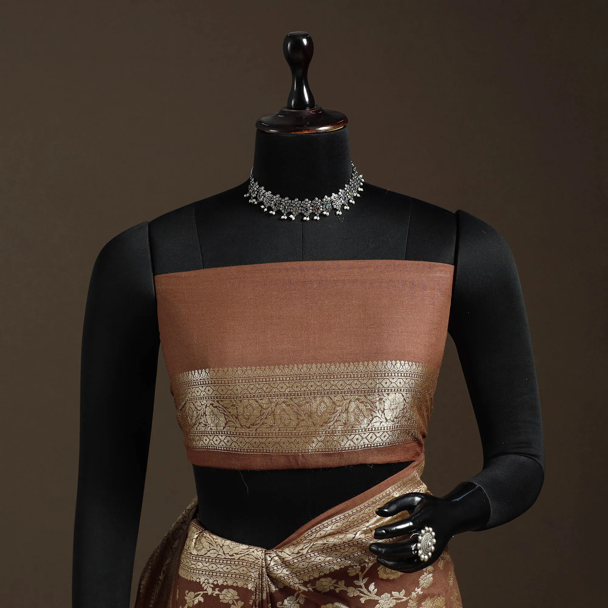 Brown - Handwoven Zari Jaal Work Mulberry x Muga Silk Heavy Banarasi Saree 01 sold by Itokri product image thumbnail 5