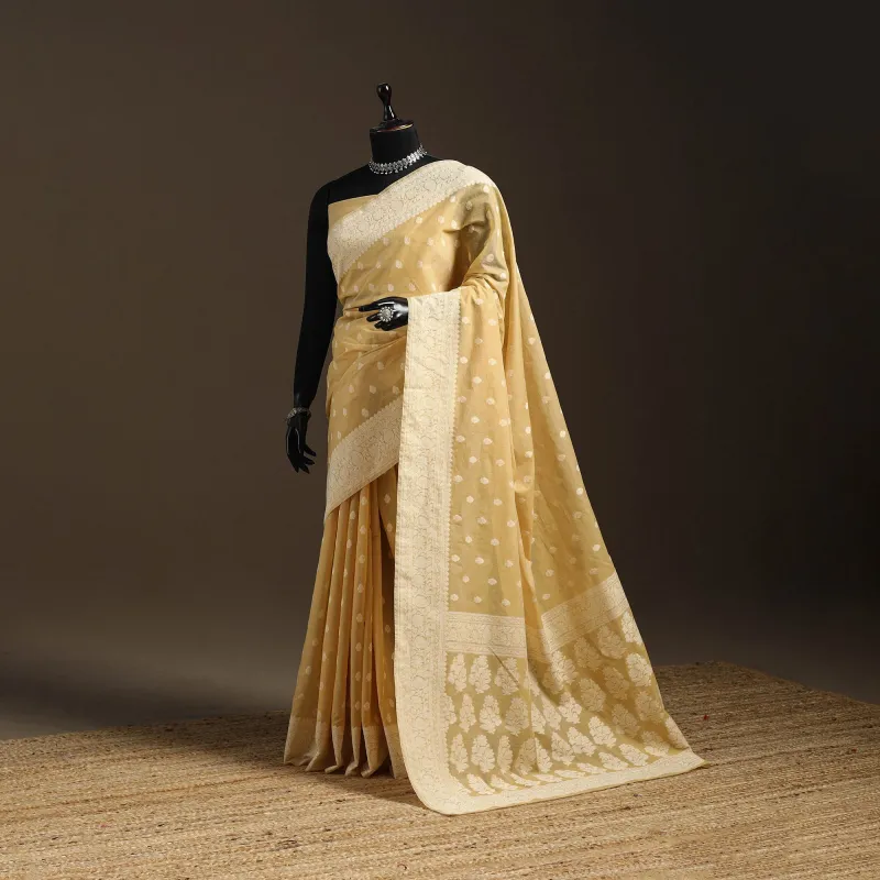 Yellow - Silk Cotton Cutwork Buti Banarasi Saree 57 sold by Itokri