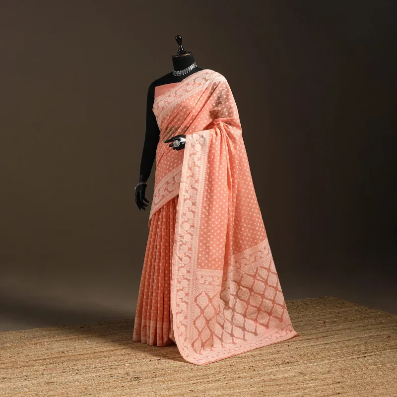 Peach -  Silk Cotton Cutwork Buti Banarasi Saree 56 sold by Itokri