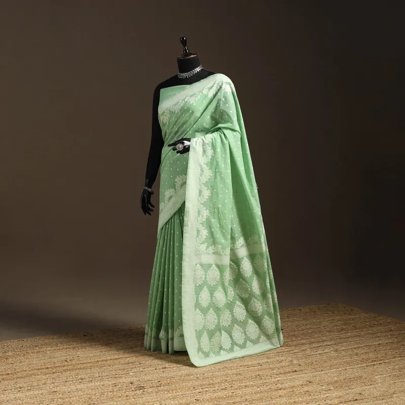 Green - Silk Cotton Cutwork Buti Banarasi Saree 55 sold by Itokri