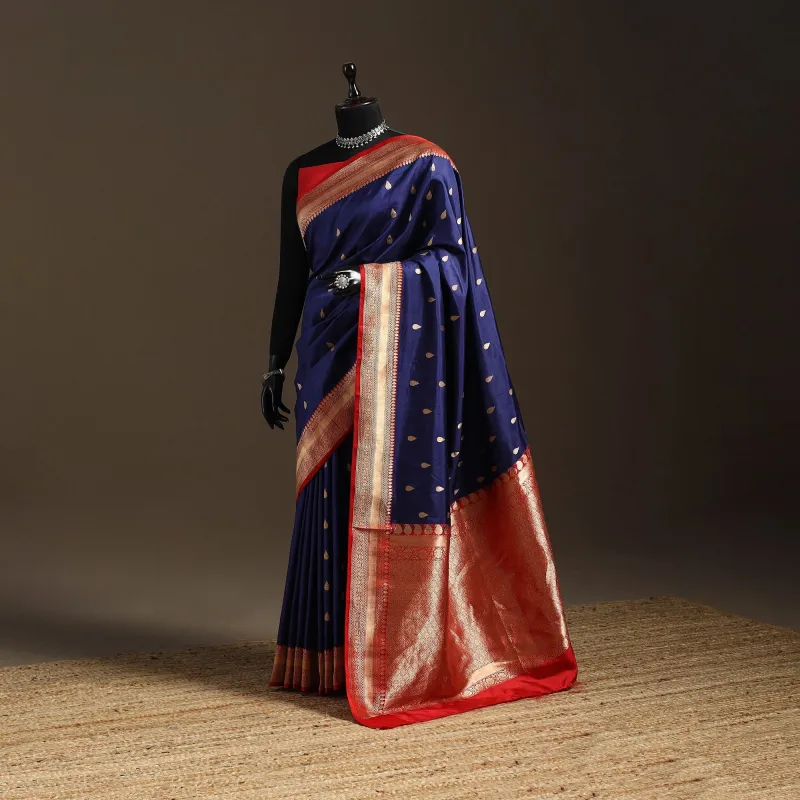 Blue - Handloom Pure Katan Silk Kaduwa Zari Buti Banarasi Saree 03 sold by Itokri