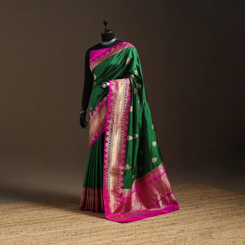 Green - Handloom Pure Katan Silk Kaduwa Zari Buti Banarasi Saree 01 made by Itokri