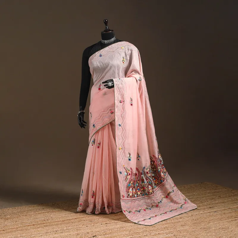 Pink - Bengal Chanderi Silk Hand Embroidered Saree 30 sold by Itokri