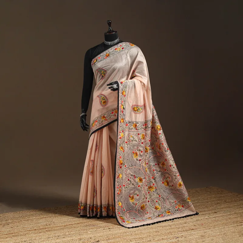 Pink - Bengal Chanderi Silk Hand Embroidered Saree 19 sold by Itokri