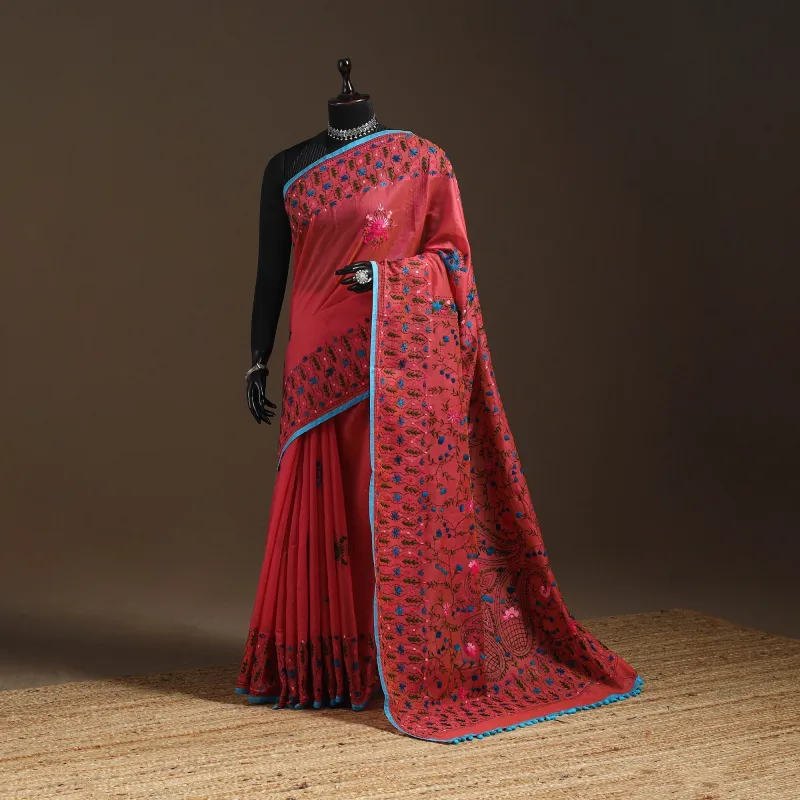 Pink - Bengal Chanderi Silk Hand Embroidered Saree 18 sold by Itokri