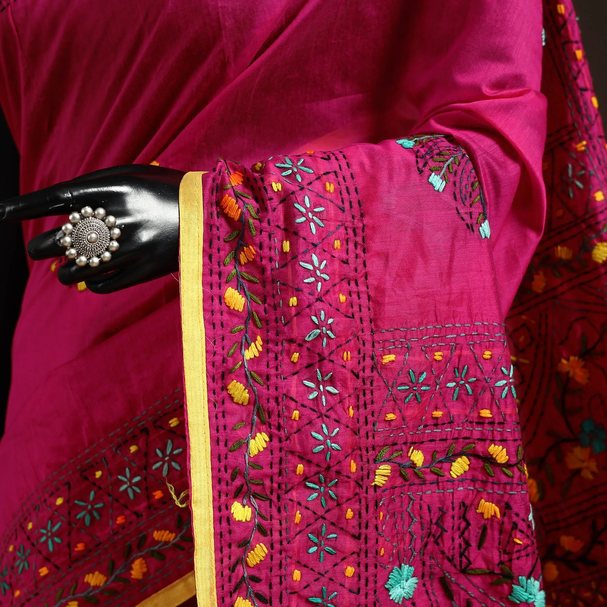 Pink - Bengal Chanderi Silk Hand Embroidered Saree 09 sold by Itokri product image thumbnail 3