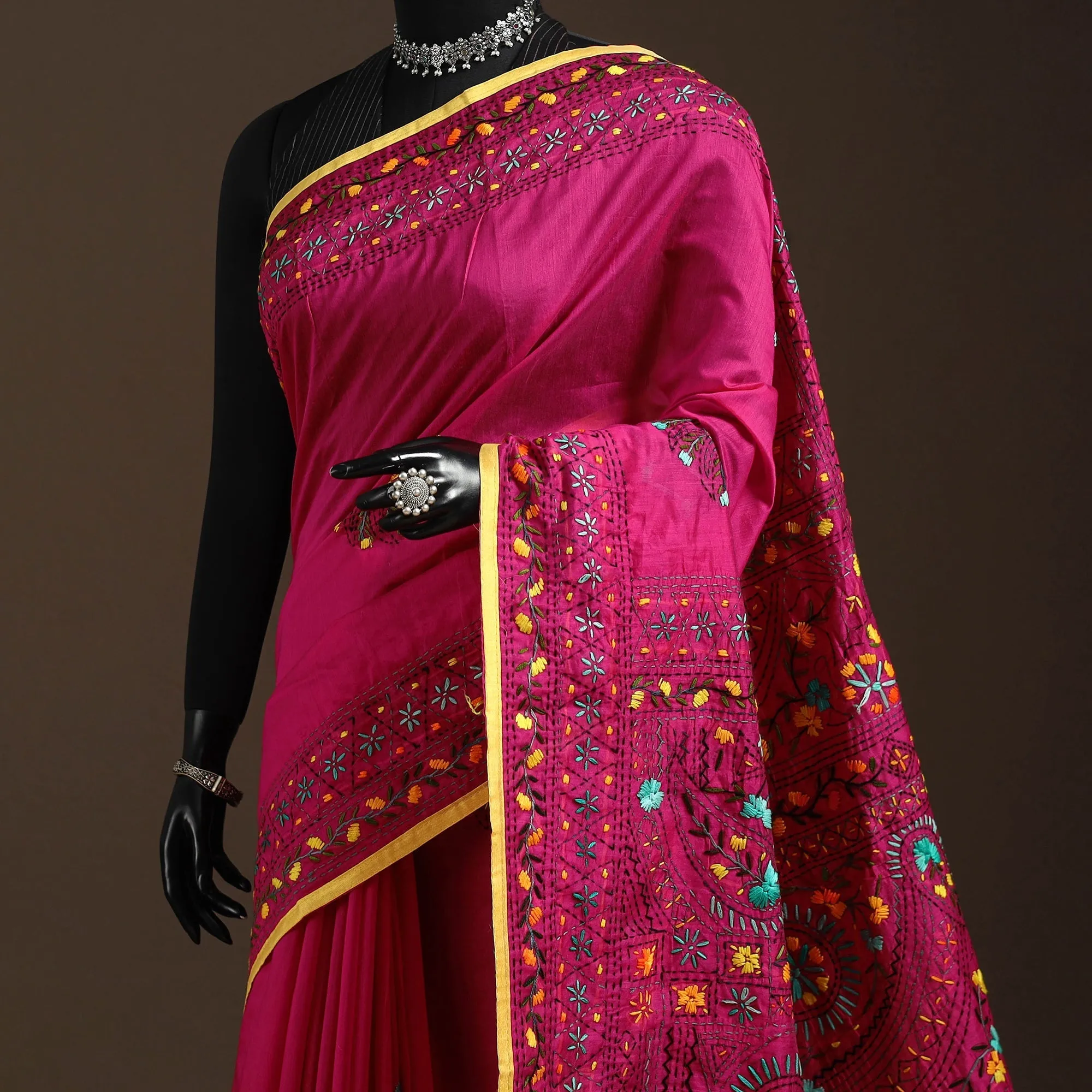 Pink - Bengal Chanderi Silk Hand Embroidered Saree 09 sold by Itokri product image thumbnail 2