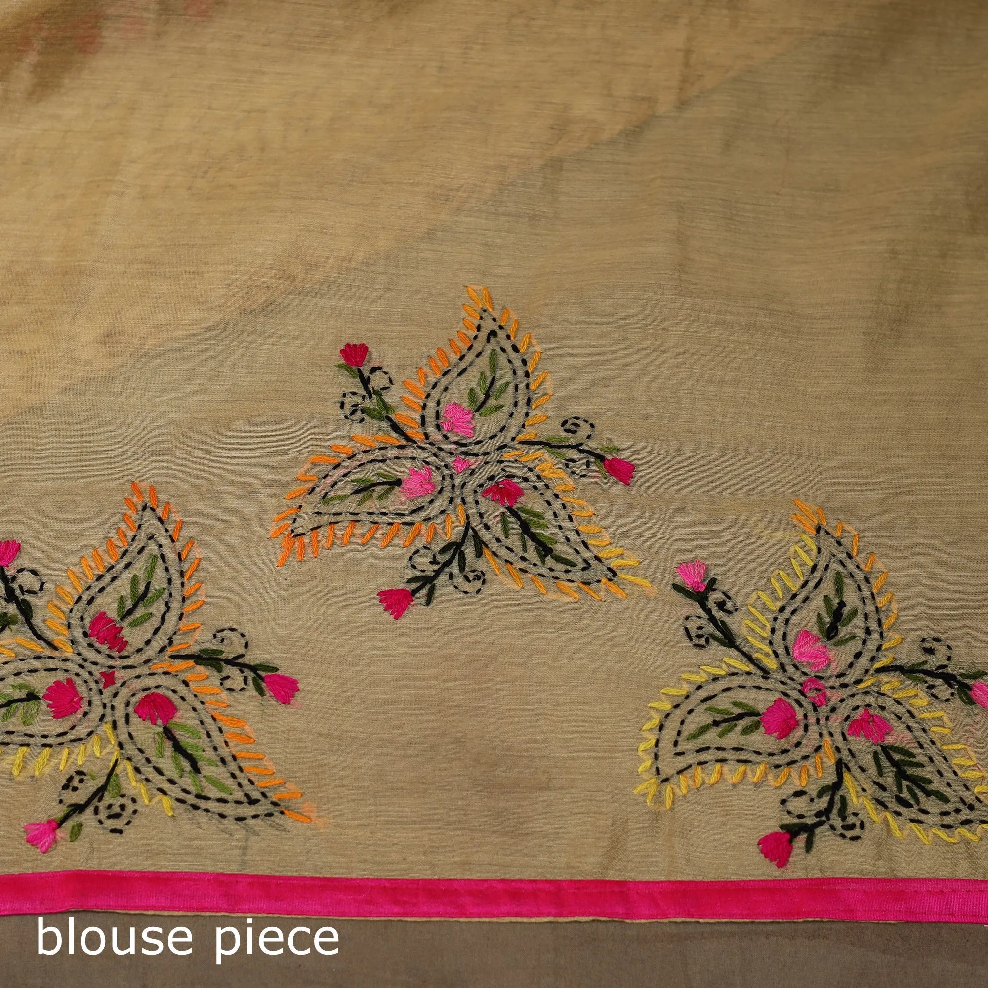 Beige - Bengal Chanderi Silk Hand Embroidered Saree 04 sold by Itokri product image thumbnail 5